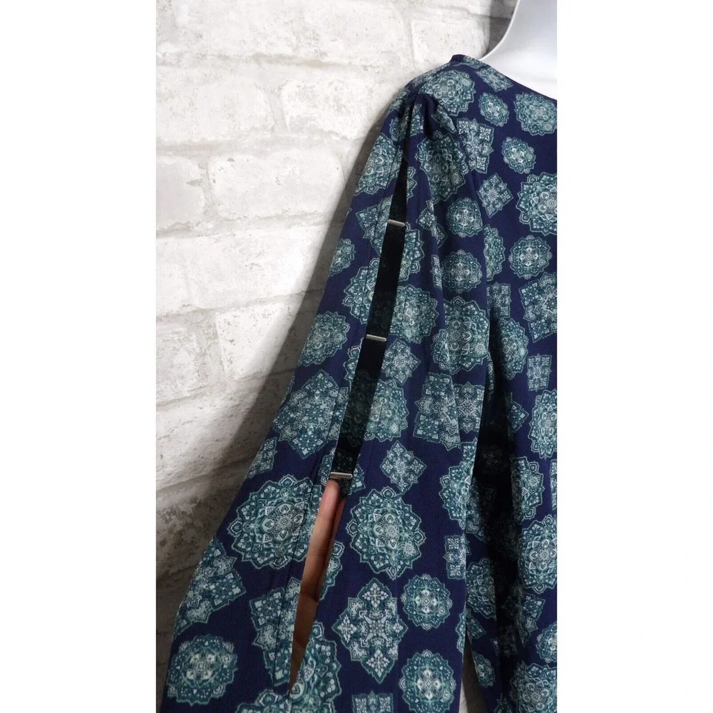 MICHAEL Michael‎ Kors Popover Top Teal Blue Navy Scoop Neck Open Sleeve Size XL